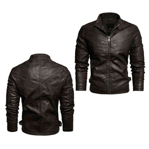 Veste en cuir véritable pour homme de qualité supérieure avec col montant et fermeture éclair, coupe-vent et respirante, en cuir de vachette pour l'hiver - Product Image 1