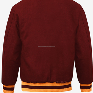 Direct usine OEM Veste universitaire complète en laine 100% de haute qualité Patchs brodés contrastés Col montant Meilleure couleur unie - Product Image 6
