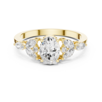 Bague de fiançailles en or jaune avec moissanite taille ovale et pierres latérales marquise, grappe florale, pour femme, bijoux personnalisés
