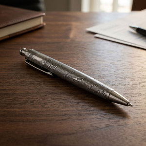 Stylo bille artisanal en acier Damas, best-seller, personnalisable, avec éléments en cuivre - Product Image 3