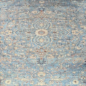 Tapis vintage bleu clair à motifs persans - Tapis oriental à poils ras tufté à la main pour chambre à coucher - Product Image 6