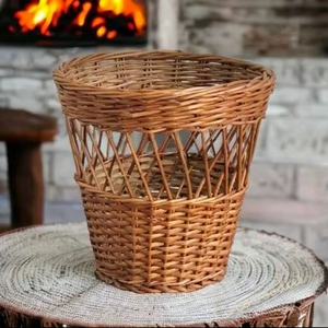 Ecowoodies Round Rattan Waterproof <b>Storage</b> Basket Handcrafted Rustic Style <b>Stackable</b> Food <b>Container</b> for Bathroom Use - Product Image 4