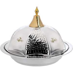 Bol à dattes classique en laiton finition argentée avec couvercle en forme de croissant de lune, vaisselle pour le Ramadan et l'Aïd, pour la décoration de la maison et des hôtels - Product Image 6