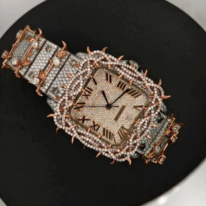 Montre unisexe de luxe avec diamants, boîtier rectangulaire de 44 mm, cadran analogique avec chiffres romains, verre saphir, fermoir déployant, bracelet en acier inoxydable - Product Image 3