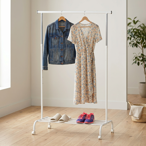 Modern Metal Coat Rack With Shelf And Wheels Freestanding <b>Portable</b> <b>Wardrobe</b> For Bedroom Living Room Furniture Minimalist Design - Product Image 1