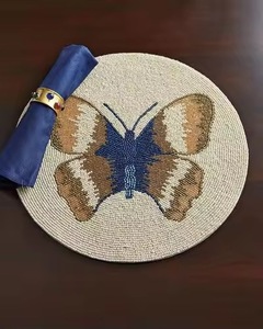 Handcrafted Beaded <b>Table</b> Placemat <b>Butterfly</b> Design Embroidered <b>Dining</b> Mat <b>Table</b> Charger for Wedding Home Party - Product Image 5