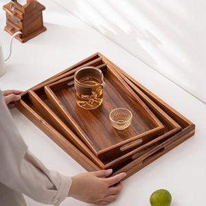 Plateau en bois à angle droit pour hôtel, plateau de service pour restaurant et barbecue, plateau à fruits à double poignée, plateau domestique en bambou avec poignée en bois - Product Image 1