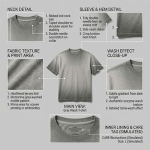 T-shirt en coton surdimensionné pour hommes, col rond, manches courtes, gris uni, décontracté, respirant, écologique, séchage rapide, jersey 220g - Product Image 5