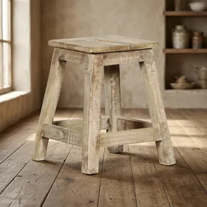 Rustic Solid <b>Wood</b> <b>Stool</b> Reclaimed <b>Wood</b> Furniture for Living Room Home Decor Durable Antique Style Seating - Product Image 5