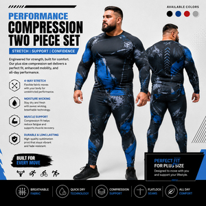Ensemble de compression imprimé sur mesure pour hommes : Rashguard à manches longues et leggings de yoga respirants pour la gym et l'entraînement, grandes tailles - Product Image 1