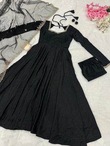 High Quality Solid Color Pure Chinon Silk Floor-Length Slim Fit Diwali Party Wear Indian Pakistani Anarkali Style Women's - Product Image 5