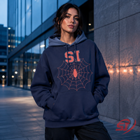 Premium Özel Örümcek Ağı Desenli Kapüşonlu Üst, Büyük Beden Ağır Grafik Baskılı Sweatshirt, Sokak Modası OEM ODM Özel Etiket Toptan Satış