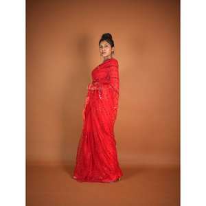 Hermoso Vestido de Noche, Sari con Lentejuelas y Bordado de Hilo Arcoíris para Fiestas - Product Image 3