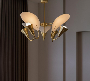 Lustre Sputnik en laiton à 5 bras, style moderne du milieu du siècle, rétro, luminaire suspendu pour salon, salle à manger - Product Image 2