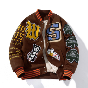 <b>Men's</b> Winter Embroidered <b>Baseball</b> Letterman Varsity Bomber <b>Jacket</b> Front Logo Stand Collar 100% Wool Slim Fit Sporty - Product Image 5