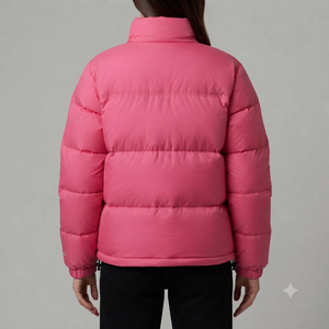 Chaqueta Acolchada Rosa Unisex, Abrigo de Invierno Cortavientos con Cierre de Cremallera, Corte Regular, Color Sólido Informal, Relleno de Fibra de Poliéster - Product Image 3