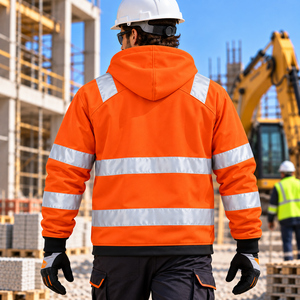 High Visibility Workwear Construction Industrial Sweatshirt <b>Hi</b> <b>Vis</b> Construction Workwear <b>Hoodie</b> Full Zip Reflective Safety - Product Image 2