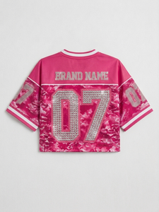 Jersey de Fútbol Americano de Lujo con Diseño de Camuflaje Rosa Intenso y Pedrería, Personalizado ODM, Hombros Caídos, Top Corto de Camuflaje Premium - Product Image 5