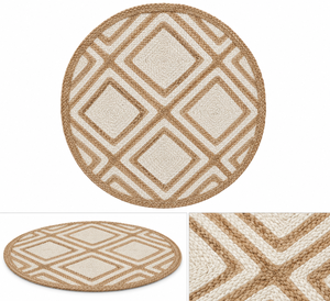 Tapis rectangulaire géométrique tressé en jute Star Hometex, très demandé, blanc naturel, style moderne, antidérapant, lavable, à poils moyens - Product Image 2