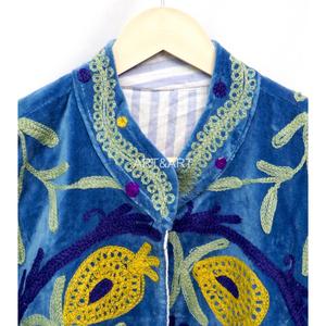 Premium ART&ART Indian Handmade Embroidered Eco-Friendly Quick Dry Floral <b>Velvet</b> Jacket Unisex Cotton Stripe Winter New - Product Image 6