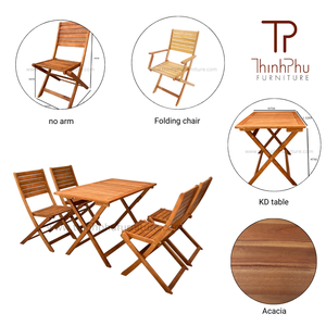 ThinhPhu 4 Seater Outdoor Dining Set Solid Teak Wood <b>Foldable</b> <b>Table</b> And Chairs <b>Garden</b> Patio Furniture - Product Image 5