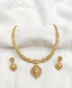 <b>Indian</b> 18K Gold Plated Brass Women's Trendy Lock Design Micro Insert Necklace Set Engagement Anniversary Jewelry - Product Image 2