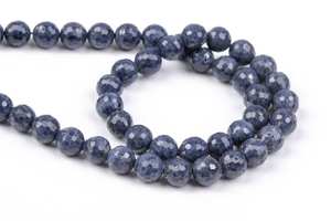 Perles de saphir naturel authentique, bleu foncé, micro-facettées, rondes, en vrac, pour la création de bijoux, bracelets - Product Image 2