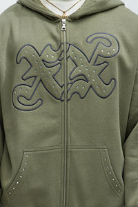 Sudadera con capucha OEM con pedrería y lavado ácido para hombre, estilo vintage desgastado, oversize, streetwear, con cremallera, fabricante de sudaderas con capucha - Product Image 3