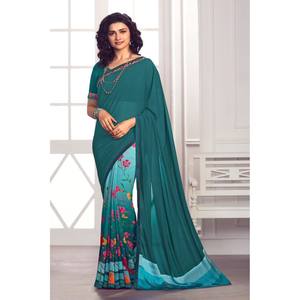 ผ้าส่าหรีผูกเชือกลูกไม้พิมพ์ลาย Georgette - Product Image 1