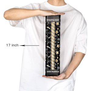 Papel de Regalo de Graduación con Diseño de Estrellas y Rayas Doradas sobre Fondo Negro, Rollo de 17 Pulgadas x 120 Pulgadas, Papel de Envolver de Primera Calidad - Product Image 3