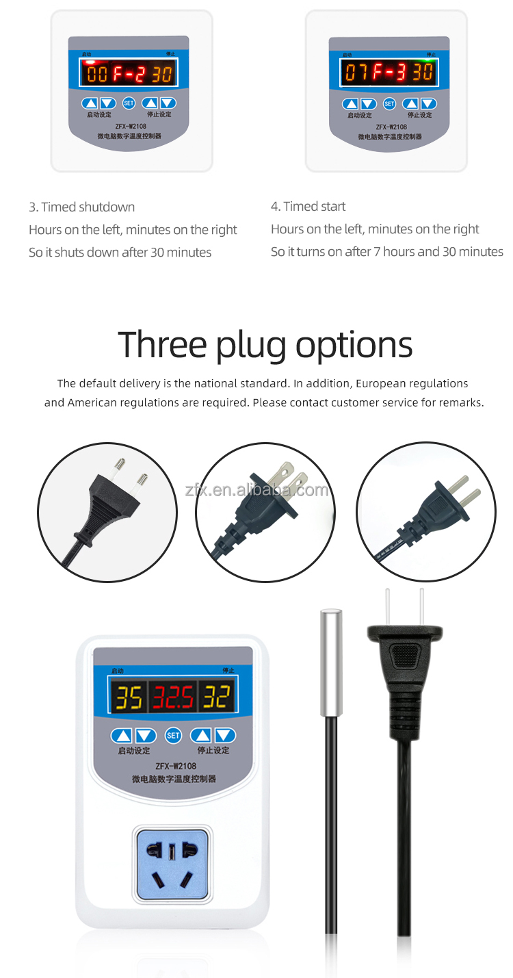 30A 10A ZFX-W2108 Digital Thermostat Switch Socket Adjustable Temperature Controller AC 110-220V(图4)