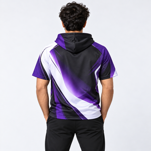 Mens casual sublimation <b>hoodies</b> designed with <b>short</b> <b>sleeves</b> colorful prints and breathable construction for modern - Product Image 4