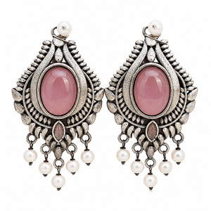 Boucles d'oreilles pendantes ethniques bohèmes classiques en argent antique oxydé avec zircon rose taille ovale, vente en gros, fournisseur en vrac, cadeau pour femme - Product Image 6