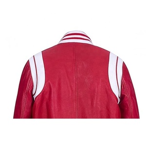 Veste universitaire en PU rouge pour homme, style preppy, col rabattu, manches régulières, couleur unie, fermeture à boutons, vêtement d'automne - Product Image 6