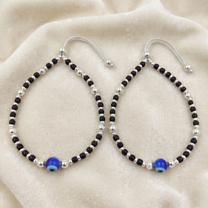 DIVYORO NAZARIYA BLUE EYE SILVER ANKLET - Product Image 2