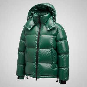 Veste matelassée verte pour femme, manches longues, à capuche, fermeture éclair, coupe-vent, manteau d'hiver, rembourrage épais en polyester - Product Image 1