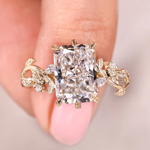 Anillo de corte radiante en estilo inspirado en la naturaleza, anillo de compromiso con diamante cultivado en laboratorio de 3.10 quilates, joyería, anillo de eternidad de oro vermeil de 14k - Product Image 1