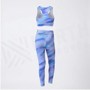 North Approach 2 Piece Yoga <b>Set</b> Gradient Blue <b>Tie</b> <b>Dye</b> Crop Top High Waist Leggings Breathable Spandex Polyester Sportswear - Product Image 2