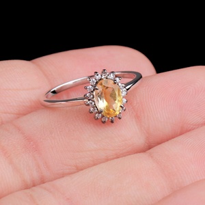 Wholesale 925 Sterling Silver Natural Oval Yellow Citrine <b>CZ</b> Halo <b>Ring</b> Memoria Jewels - Product Image 3