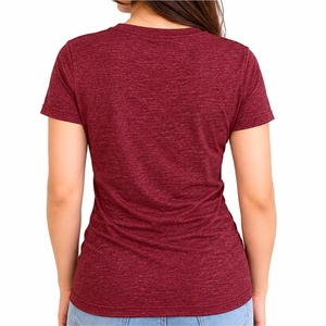 Camiseta de Algodón de Manga Corta con Cuello en V para Mujer, Color Sólido, Informal, Tejido Jersey, Transpirable, Corte Regular, para Todas las Temporadas - Product Image 2