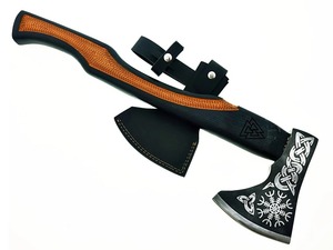 Hacha Vikinga Tomahawk con Diseño Celta, Cabeza de Acero al Carbono, Mango de Madera, Hacha de Supervivencia para Uso en Exteriores - Product Image 1