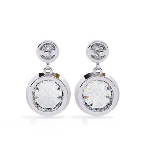 6.00mm Round Moissanite Bezel <b>Drop</b> Earrings with 2.70mm Top Stone D Color VVS Moissanite Diamond Dangle Earrings 14k Gold - Product Image 5