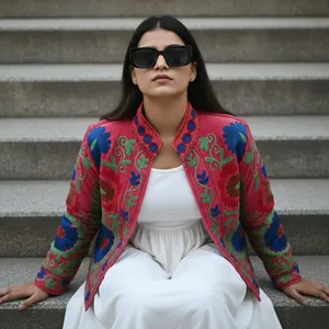 Veste en coton rose pour femmes, brodée au style Suzani, à motifs floraux, bohème, ethnique, faite à la main, vintage, décontractée, vêtement d'extérieur - Product Image 4