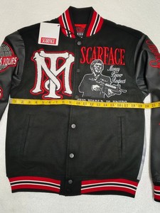 Chaqueta Varsity Scarfaced para Hombre, Negra, de Algodón, con Parche Bordado de Money Power Respect, Diseño de Letra M, Estilo Urbano, Cuello Alto - Product Image 3