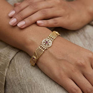 Pulsera Ajustable Tradicional Festiva Étnica Chapada en Oro con Perlas de Piedra Pota para Mujer, Elegantes Pulseras de Moda - Product Image 4