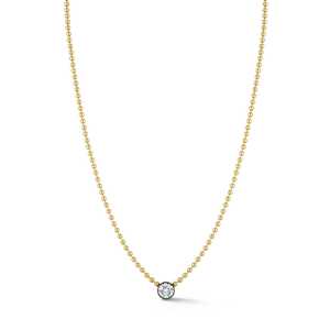 Collar de Cadena de Bolas de Oro Real de 14K y 10K con Colgante de Diamante Redondo Cultivado en Laboratorio, Solitario, Minimalista, para Novia - Product Image 1