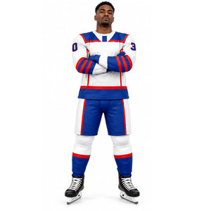 Maillot de hockey sur glace pour homme, blanc, bleu, rouge, sublimé, manches longues, évacuation de l'humidité, coupe athlétique, uniforme d'équipe pour adulte - Product Image 2