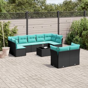 Set Divano da Esterno in Polyrattan Nero da 10 Pezzi con Cuscini - Elegante Collezione di Mobili da Giardino - Product Image 1