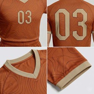 High Quality Custom Sublimated Orange Men Soccer Jersey Breathable V-Neck Contour Print Football Shirt Athletic Wear - Product Image 4
