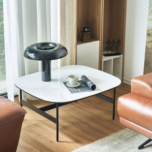 Tavolino da Caffè Moderno in Ceramica con Design a Trave Rocciosa per Soggiorno, Tavolo Basso Quadrato con Facile Montaggio - Product Image 2